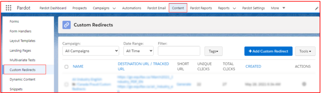 Create custom redirect in Pardot