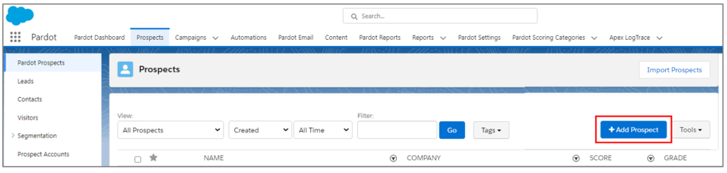 Create prospect manually in MCAE