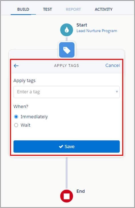 Pardot Engagement Studio "Apply Tags" action in a flow