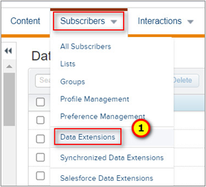 Accessing Data Extensions option in SFMC